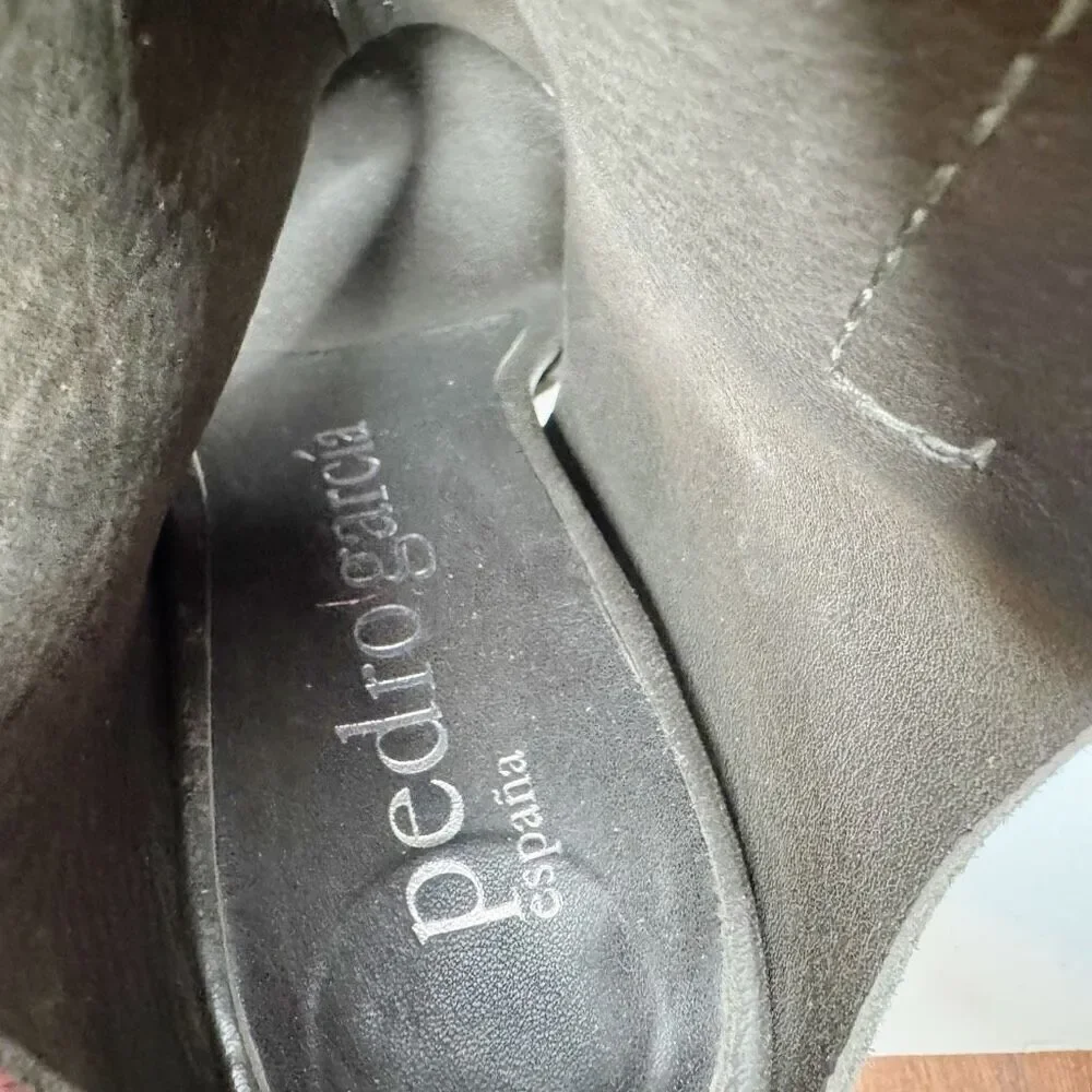 PEDRO GARCIA Suede Dark Olive Green Open Toe Sandals Shoes Heels EU 37.5 US 7.5